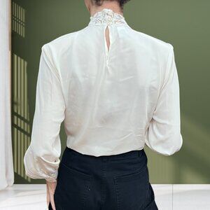 Vintage Talbots Petite Lace Collar Pintuck Blouse | Romantic Sheer Ivory